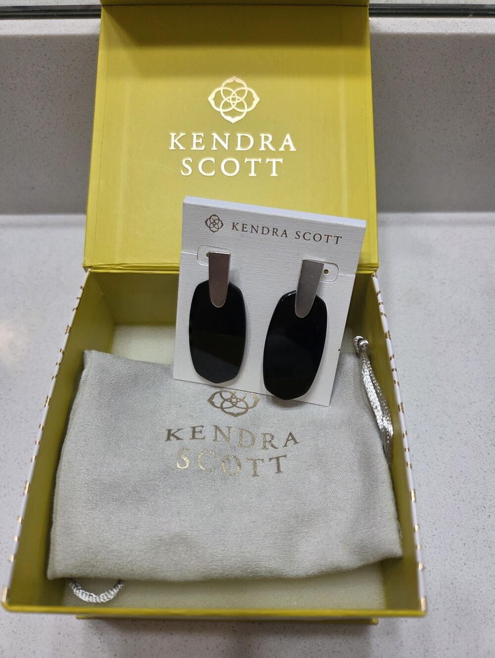 Kendra Scott Silver and Black Resin Drop Earrings